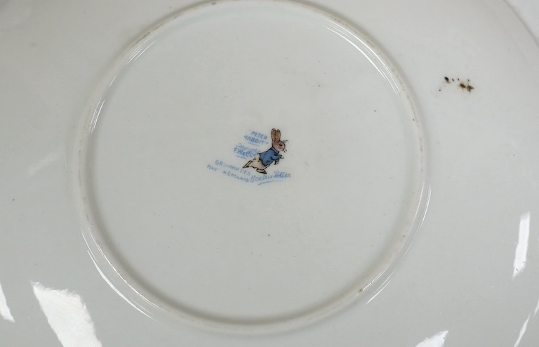 A children’s Beatrix Potter part tea set and other miniature porcelain tableware, largest 15.5cm wide. Condition - fair